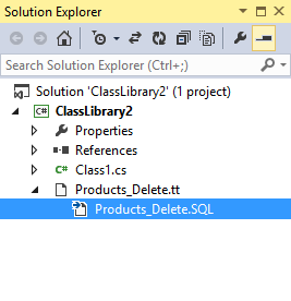 Generated Products_Delete.sql file in Solution Explorer
