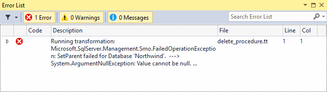 Runtime Error in Error List window
